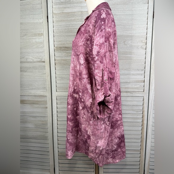UMGEE Tie-Dye Linen Blend Collared V-Neck Boho Shirt Dress Plum-XL - Picture 2 of 3